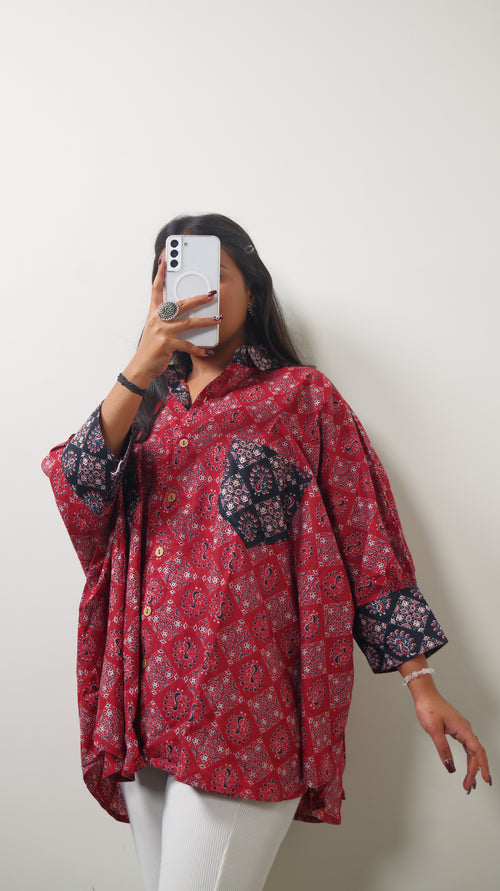 Ajrakh print oversized shirt