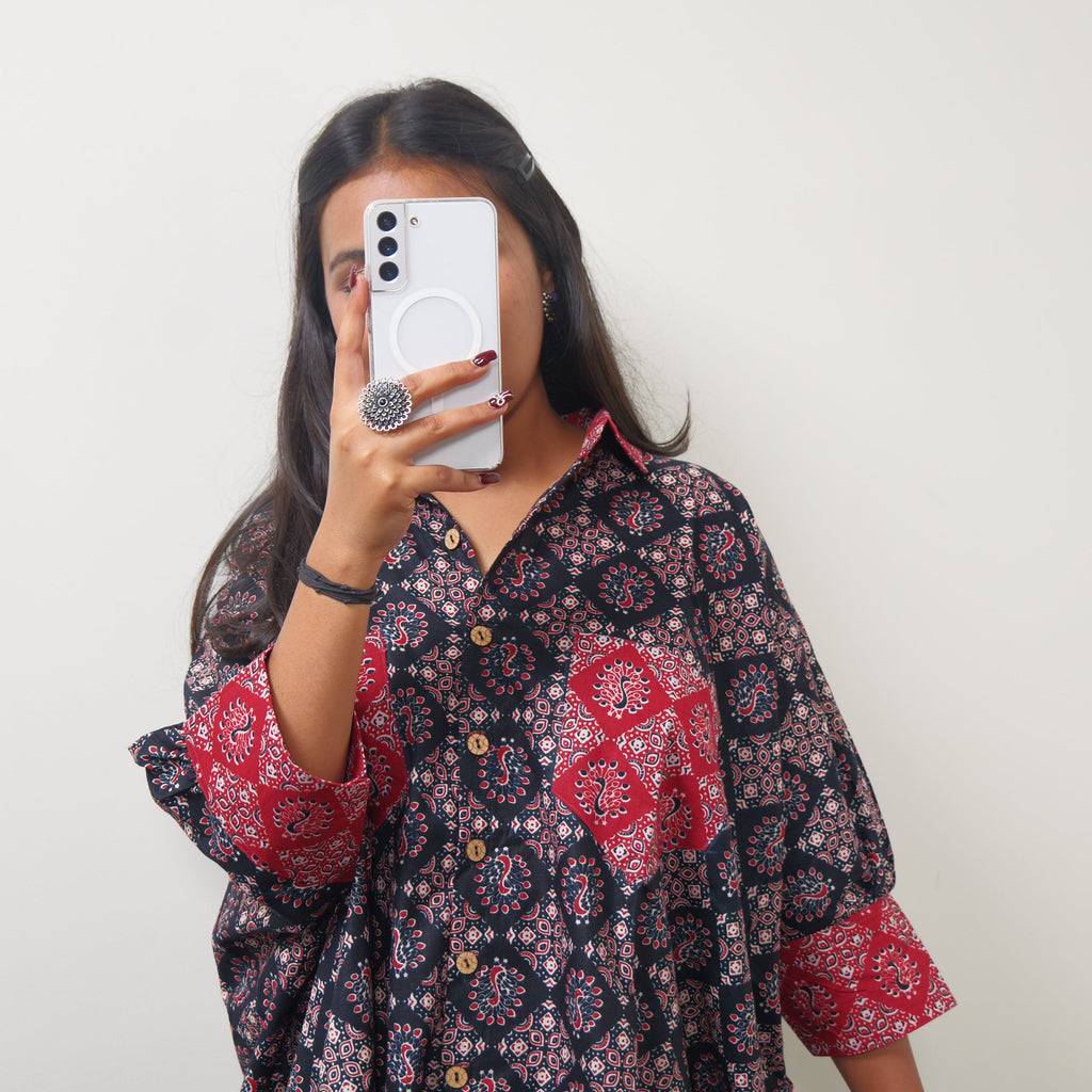 Ajrakh print oversized shirt