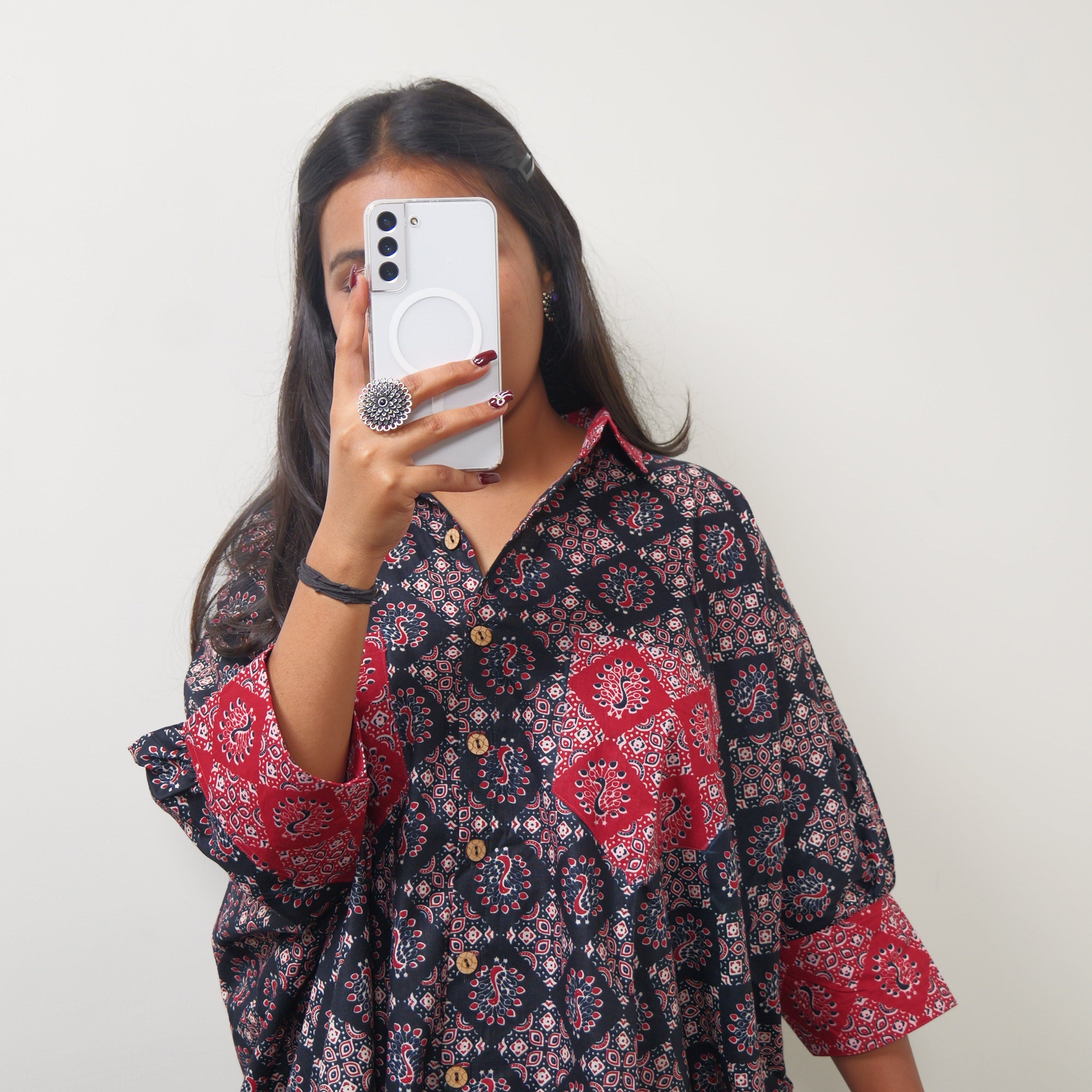 Ajrakh print oversized shirt