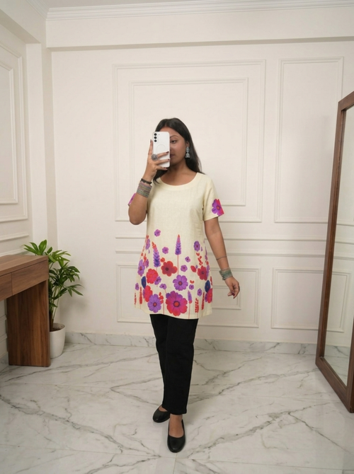 Beige floral kurti