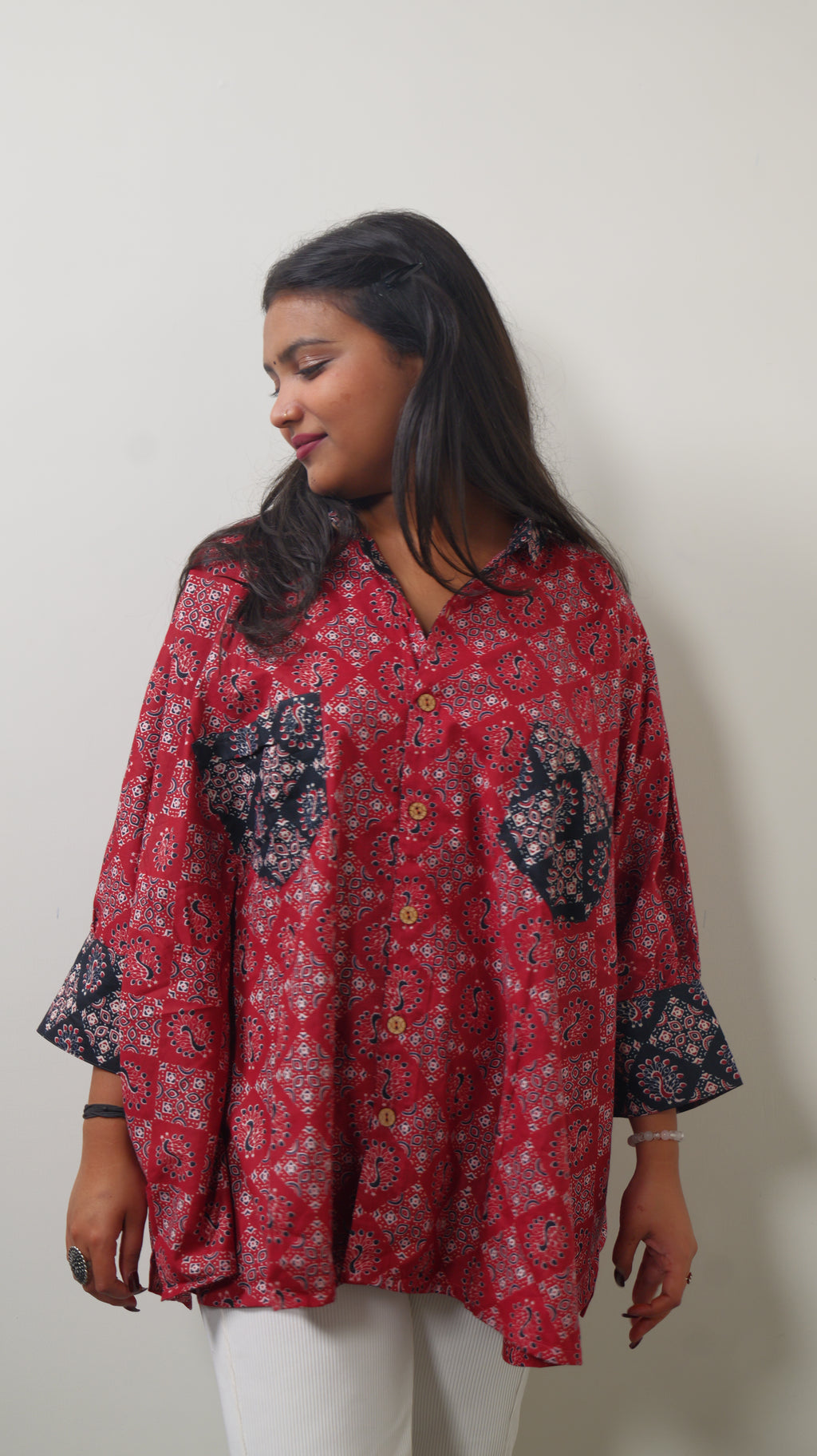 Ajrakh print oversized shirt